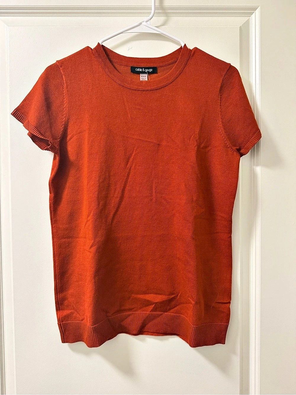cable & gauge Short Sleeve Knit Top in Orange Size Medium NWT